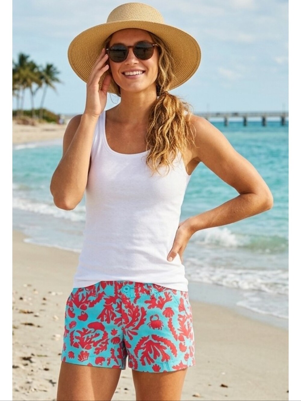 Lilly Pulitzer  Callahan Shorts In "Don't Be Shellfish" Turquoise & Coral/Red 00